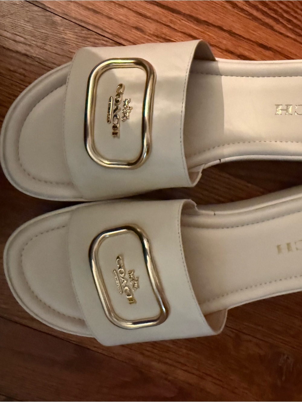 Coach Cream Leather Slide Sandals with Gold Accent NIB - Picture 4 of 9